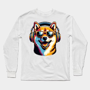 Shiba Inu Smiling DJ: Bold Colors, Musical Vibe Long Sleeve T-Shirt